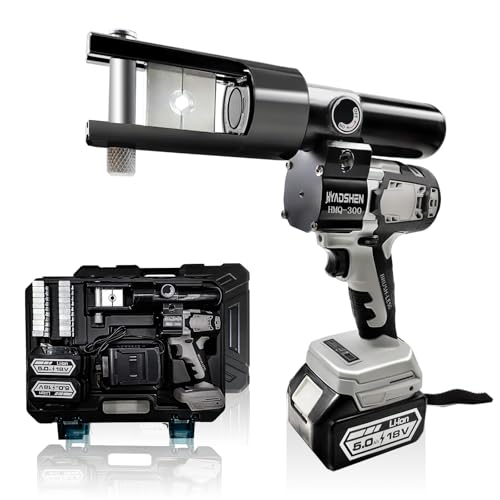 Electric Hydraulic Cable Lug Crimping Tool, Hydraulic Electrical Terminal Cable Lug Wire Crimper Rechargeable Crimping Tool Kits with 11 Dies, 6 AWG to 600 MCM（HMQ-300）