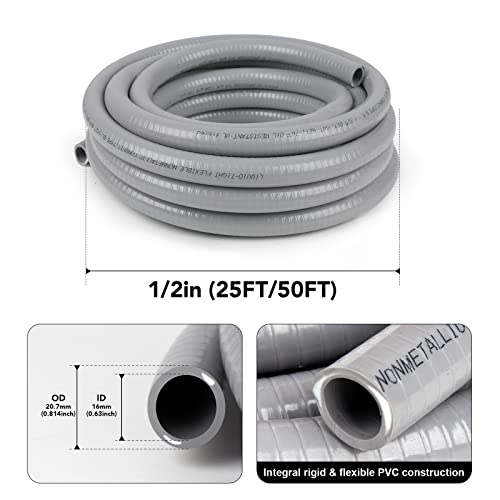 1/2inch 100ft Liquid-Tight Conduit and Connector Kit,Flexible Non-Metallic Liquid Tight Electrical Conduit Kit with 5 Straight and 3 90-Degree Connector Fittings,1/2 in. Dia - size: 1/2inch 100ft