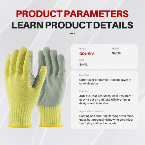 Cut Resistant Gloves,Aramid Leather Oven Gloves with Fingers,Thick Knit Design- Grill Mitts for Men & Women(Aramid Leather, Small) - size: 1pc-Small, style: Aramid Leather