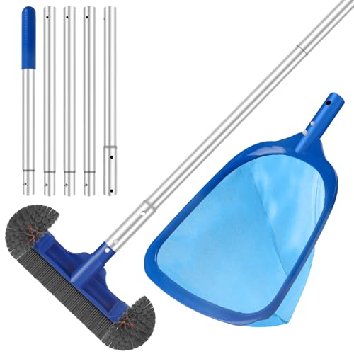 Pool Cleaning Kit 12.5 in Pool Brush Head,Skimmer Net 76.5 in Aluminum Pole