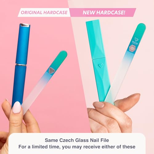 Bona Fide Beauty Glass Nail File with Case (Aqua), Fine Grit Etched File | Genuine Czech glass nail file for natural nails, etched fine grit nail filer, gentle nail care, reusable nail file - color: Aqua