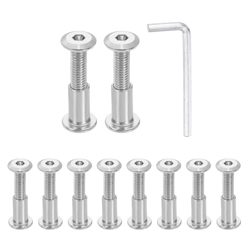 HARFINGTON 10 Set M6x30mm Hex Drive Socket Cap Bolt and M6x15mm Nuts with M4 Hex Wrench, Furniture Connector Bolts and Screws for Furniture Countersunk Belt, Silver - size: M6x30mm, M6x15mm