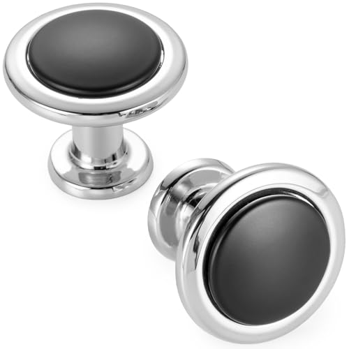 KOOFIZO 10 Pack Black & Chrome Cabinet Knobs, Round Single Hole Pulls 1960s - color: Black + Polished Chrome, size: Knob 1 - 10Pcs, style: Round