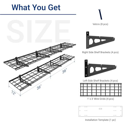 FLEXIMOUNTS 12-inch-by-72-inch Wall Shelf Garage Storage Rack Wall Mounted Floating Shelves,1x6ft,Black, 2-Pack, Classic Series - color: Black, size: 2 pack-1x6 ft