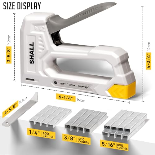 SHALL Light Duty Staple Gun for Wood - White Upholstery Staple Gun with 1600pcs JT21 Staples 1/4, 5/16, 3/8 inch and Staple Remover - Fabric Stapler Gun for Crafts, DIY, Decoration - color: White