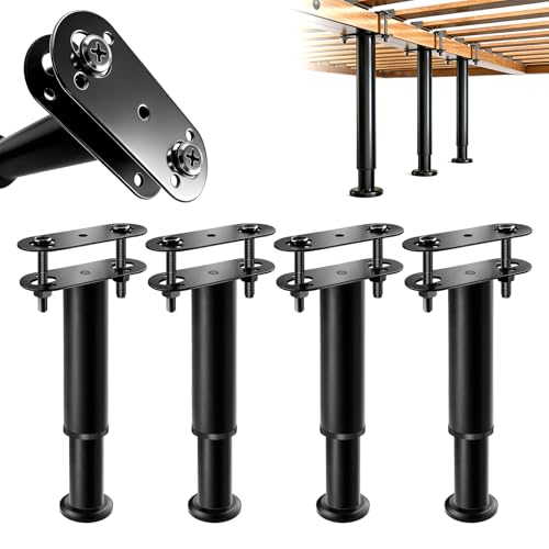 Adjustable Height Bed Support Legs,4PCS,7.3-12in, Heavy Duty Metal Center Bed Frame Support with Rubber Non-Slip Base, Furniture Feet Replacement for Sofa, Table, Cabinet, Dresser (7.3IN-12IN)