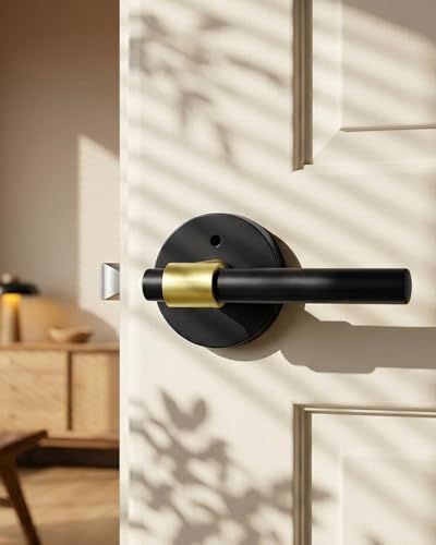 Goldenwarm 6 Pack Black and Gold Interior Door Handles, Privacy Lever Door Handle, Interior Door Lever Pack, Black and Gold Door Handles Interior for Bedroom, Bathroom