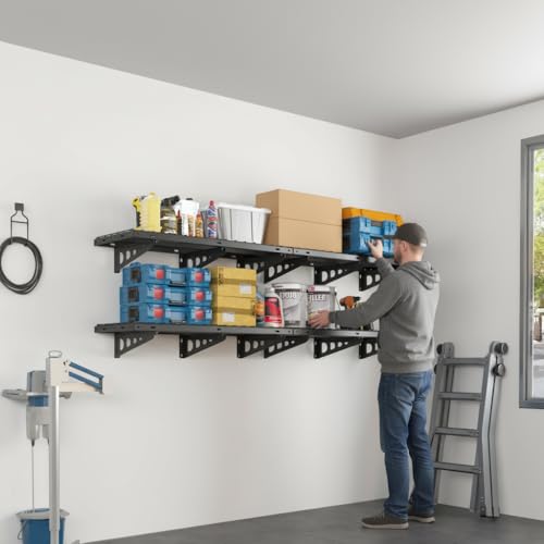 FLEXIMOUNTS 2x4ft Garage Storage, 4 Pack Garage Wall Shelving, Black - size: 4 pack-2x4 ft