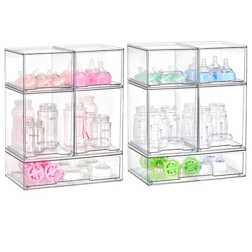 Vtopmart Clear Stackable Storage Drawers Set of 10, Baby Bottle Organizer - style: 4 Small+4 High+2 Wide