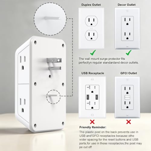 Wall Outlet Extender with Night Light, Power Plug Adapter Multi Plug Outlet Surge Protector with 4 USB Charging Ports (2 USB C), Adapter Spaced Outlets for Home Travel Office-ETL - color: White with Night Light