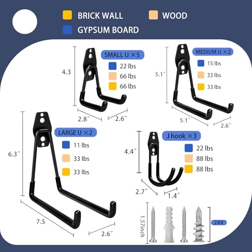 KOFANI Garage Hooks Heavy Duty 12 Pack Anti-Slip Wall Storage Hooks - color: Black, size: 12 Pack