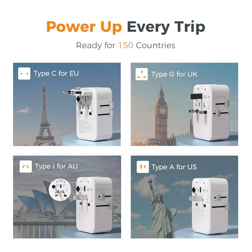 TESSAN Ultra Slim Universal Travel Adapter, International Power Plug - color: Grey White