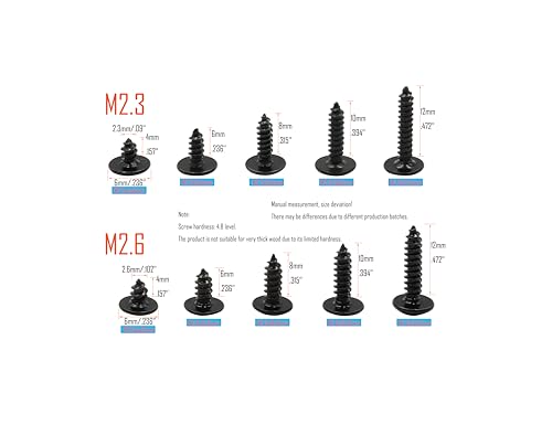 LBY 1000pcs M2.3 M2.6 Truss Head Self-Tapping Screws, Wafer and Pan Washer Screw, 10 Sizes Assortment Kit, Carbon Steel (Blacking)