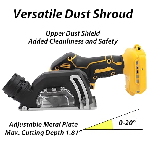 Cordless Cut-Off Tool, 20000RPM Angle Grinder & Circular Saw Fits Dewalt 20V Max Battery, Detachable Dust Shroud with Adjustable Metal Plate, 4x 3” Saw Blades for Wood Plastic Tile Metal (No Battery)