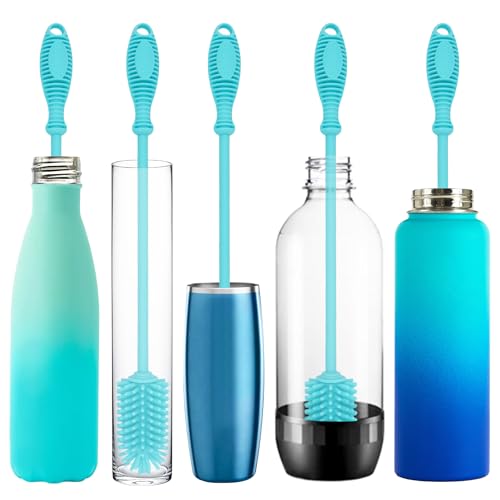 Kitchiny Silicone Bottle Brush 12.5 inch with 2 Straw Cleaners – Blue | Bottle Cleaner Brush for Yeti, Hydro Flask, Owala, Stanley, Baby Bottles, Vases & Narrow Neck Containers - color: Blue