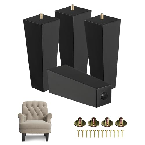 Yes4All 8 Inches Square Black Solid Wood Furniture Legs Set of 4, Heavy Duty 800 Lbs Capacity Furniture Legs with Leveler, Replacement Legs for Furniture, Couch, Sofa, Dresser, Ottoman - color: Square Black, size: 8 inch