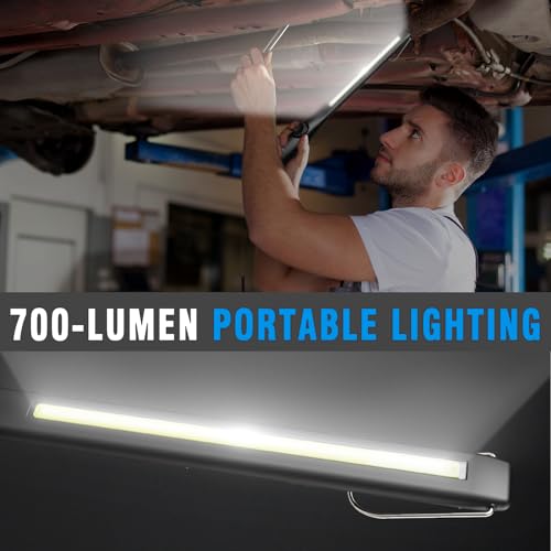 DR.PREPARE LED Work Light, 700 Lumens Rechargeable, Cordless Portable Magnetic COB LED Inspection Light for Car Repair, Home, Garage, Emergency, 2 pack, Black - color: White Light 2 Pack