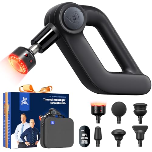 BOB AND BRAD D5 Ultra Heated Massage Gun with Red Light & Infrared Therapy, Deep Tissue Percussion Massage Gun with 13mm Amplitude, FSA-HSA Eligible, Ergonomic D-Handle for Muscle Recovery - color: Matte Black