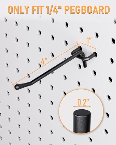 INCLY 60 Pack 4 Inch Black Pegboard Hooks, 1/4" Heavy Duty - color: Black, size: 4inch-60pcs