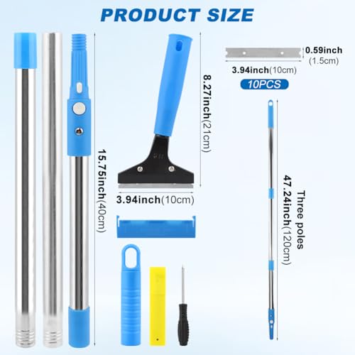 Heavy Duty Floor Scraper, 4" Wide Razor Blade with 48" Long Handle
