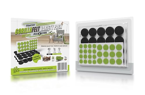 Slipstick Gorilla Felt ¾ Inch Furniture Pads (68 Pcs) Premium Furniture Pads & Chair Leg Floor Protectors for Hardwood Floors & Hard Surfaces - size: 3/4 Inch 68 Piece Combo Pack