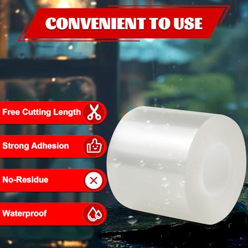 Transparent Window Weather Sealing Tape 3 Inch x 33 FT Weather Stripping Residue-Free Clear Window Insulation Caulk Tape for Shower Glass Gaps and Clear Doors Windows Windproof - size: 3 IN - 33 Ft Clear