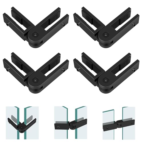 4 Pack Black Adjustable Glass to Glass Clamp, 90-180-270 Degree Railing Clamps, Stainless Steel T304 Railing Clips Brackets for Fence, Balustrade, Balcony Deck, Indoor & Outdoor - size: 4 Pack, style: Adjustable