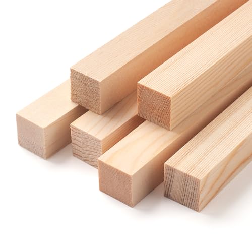 Square Wooden Dowel Rods, 6 PCS 1" x 15" Square Wood Dowels Wooden Sticks for Crafting, Unfinished Hardwood Sticks Wooden Strips for Woodworking, Crafting, Arts and DIYers, Home Decor, Model Making - size: 1"×15"-6PCS