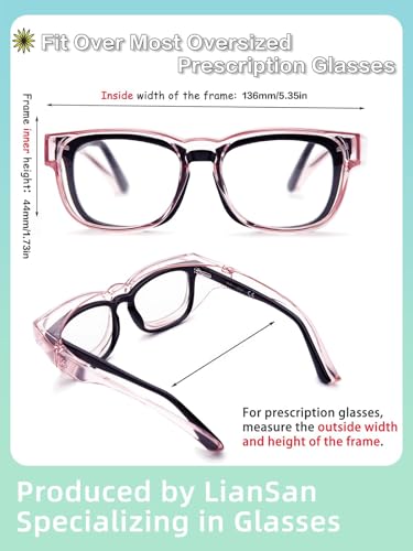 LianSan Safety Glasses Over Eyeglasses for Women - Anti-Fog Goggles Fit Over Eyewear for ANSI Z87.1 Certified - color: Light Pink/Clear