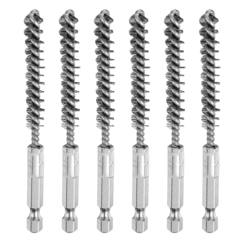 HARFINGTON 6Pcs Stainless Steel Bore Brush 9mm Dia 4" Long Cleaning Twisted Wire Brush with Handle 1/4" Hex Shank for Tubes, Ports, Bearings - size: 9mm