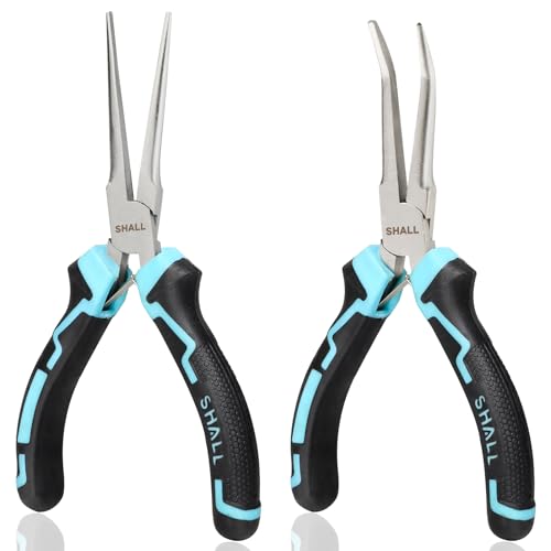 SHALL 6" Mini Needle Nose Pliers Set, 2PCS Long Nose Pliers & Bent Nose Pliers with Comfort Grip Handles, Non-Serrated Small Needle Nose Pliers for Jewelry Making, Bending Wire, Crafts, Home Repair - size: 2PCS 6"