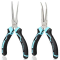 SHALL 6" Mini Needle Nose Pliers Set, 2PCS Long Nose Pliers & Bent Nose Pliers with Comfort Grip Handles, Non-Serrated Small Needle Nose Pliers for Jewelry Making, Bending Wire, Crafts, Home Repair - size: 2PCS 6"