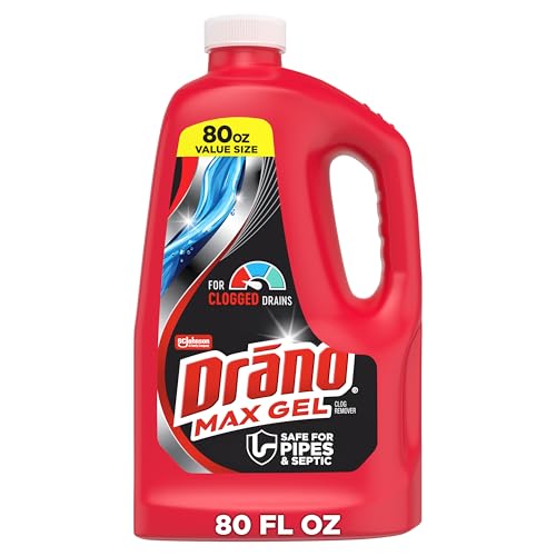 Drano Max Gel Drain Clog Remover & Cleaner, Safe for All Pipes/Septic, 80oz - size: 80 Fl Oz (Pack of 1)