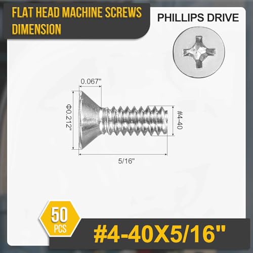DTGN #4-40x5/16 Phillips Flat Head Machine Screw 304 Silver 50PCS - color: Silver, size: #4-40x5/16"