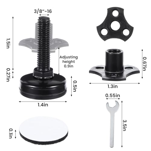 12 Packs Heavy Duty Furniture Levelers 3/8''-16 Thread w/ T-Nut Kit Furniture Leveling Feet Adjustable Furniture Levelers for Tables,Cabinets,Chairs,Workbench,Sofa and More,Large Base Supports 2640LBs