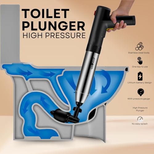 InstaPlunge Pro Electric Plunger System - Unclog and Clear Toilet and Drain Blockage with a Push of a Button, Works in Seconds to Clear Toilets, Shower Drains, Bathroom/Kitchen Sink (Blue/Grey)