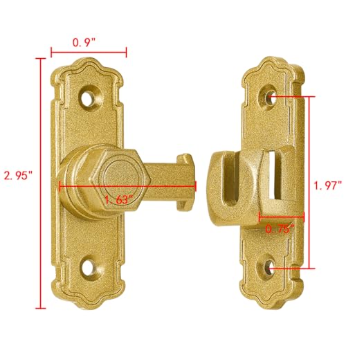 Gold 90/180 Degree Barn Door Latches,Aluminum Alloy Flip Latch - color: Gold