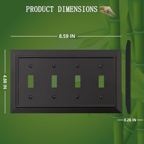 Classic Architecture Wall Plates,Light Switch covers, Electrical Outlet Covers, Duplex receptacle wall plates,Mid Size Bamboo Fiber Material Switch plates Matte Black (4 Gang Toggle 1PK) - style: 4 Gang Toggle 1PK