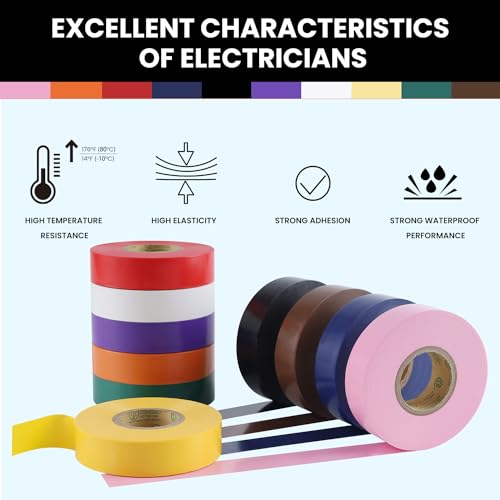 Lichamp 10-Pack Colored Electrical Tape Waterproof, 3/4 in x 66ft, UL/CSA