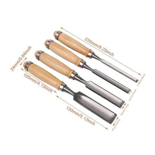 4 Pcs Half Round Chisel Set Inner Edge DIY Wood Gouge Woodworking Tool - 6mm 12mm 18mm 24mm