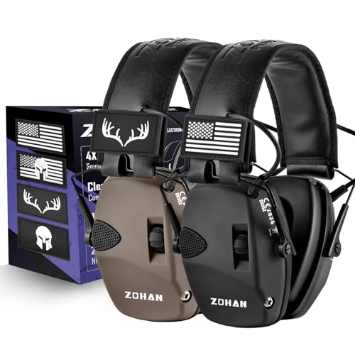 ZOHAN Electronic Shooting Earmuffs with Patches, 2Pack Hearing Protection for Shooters, NRR 23dB Noise Reduction, Gun Range Ear Protection Headphones(Black+Brown) - color: With Patches-black&brown