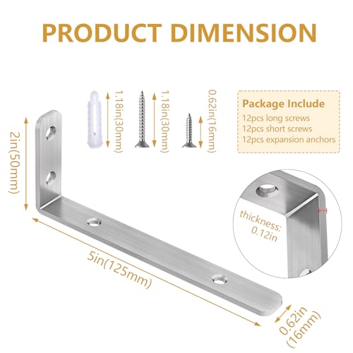 LSK 6PCS L Bracket, L 5"×H 2" Shelf Support Bracket, Max Load :42lb, Silver - color: Silver, size: 5x2 inch (light duty)