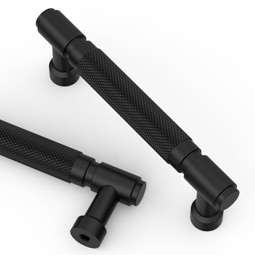Asidrama 10 Pack 3.75 Inch(96mm) Matte Black Cabinet Pulls Knurled Kitchen Cabinet Handles, Cabinet Pulls Kitchen Cabinet Hardware for Cupboard Drawer Pulls - color: Matte Black, size: 3.75" Hole Center, style: 10 Pack