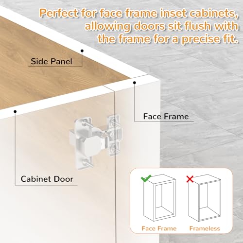Chibery 10 Pack Face Frame Inset Cabinet Hinges, Soft Close 105° Insert Concealed Cabinet, Slide on Plate, Smooth Slow Self Closing Silent Hardware, 3D Heavy Duty for Blind Corner, Kitchen, Cupboard