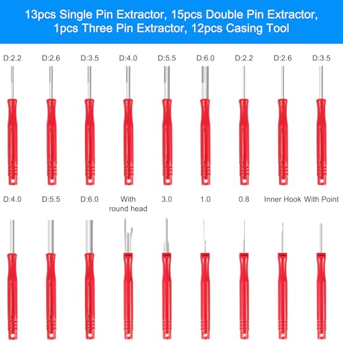 Kikerike Terminal Removal Tool Kit 41 Pcs Depinning Tool Electrical Connector Pin Removal Tool Kit Pin Extractor Tool Set Wire Terminal Release Tool for Automotive Car Household Devices - Red - color: 41 PCS - Red Round Handle