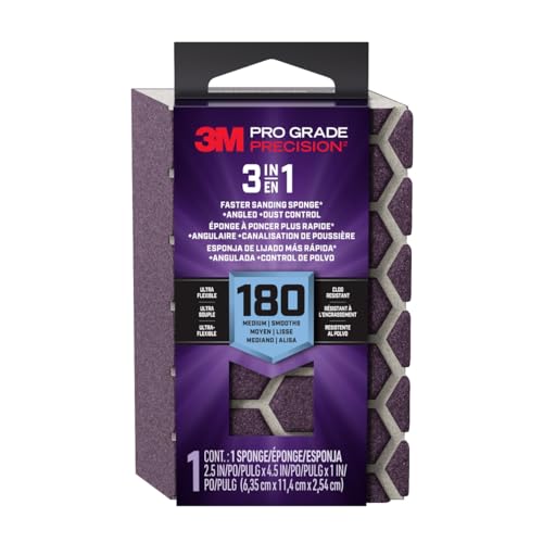 3M Pro Grade Precision 2.5 in. x 4.5 in. x 1 in. 180 Grit Medium 3-in-1 Sanding Sponge - 1 Each - size: 2.5 in x 4.5 in x 1 in - 1 Sponge, style: 180 Grit Medium