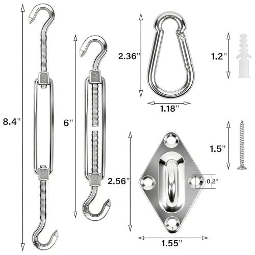 YOFIT 44 Pcs Shade Sail Hardware Kit 6 Inch Outdoor Sun Sail Accessories | 304 Stainless Steel Turnbuckles & Brackets for Triangle/Rectangle Sails, Patio Canopy Installation Hardware Set - size: 6 inch 44 pcs