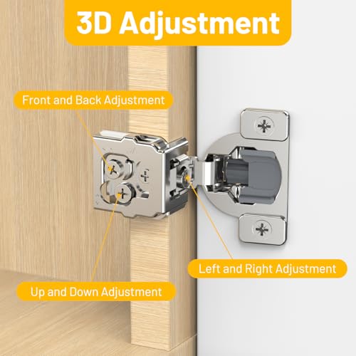 Furniware 20 Pack 10 Pairs 1-1/4 inch Overlay Soft Close Hinges for Face Frame Kitchen Cabinet Hinges Satin Nickel - 3 Way Adjustability Concealed Soft Close Hinges Damper Self Closing - size: 1-1/4 inch Overlay