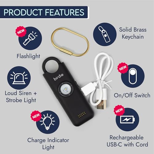She’s Birdie 3.0 New Version – The Original Personal Safety Alarm for Women by Women–Loud Siren, Flash Light and Rechargeable Battery in a Variety of Colors (Charcoal Black) - color: Charcoal Black