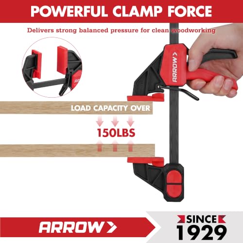 ARROW 4-Piece 6"(2) & 12"(2) Bar Clamps for Woodworking with 150LBS Force - size: 12"(2) & 6"(2)